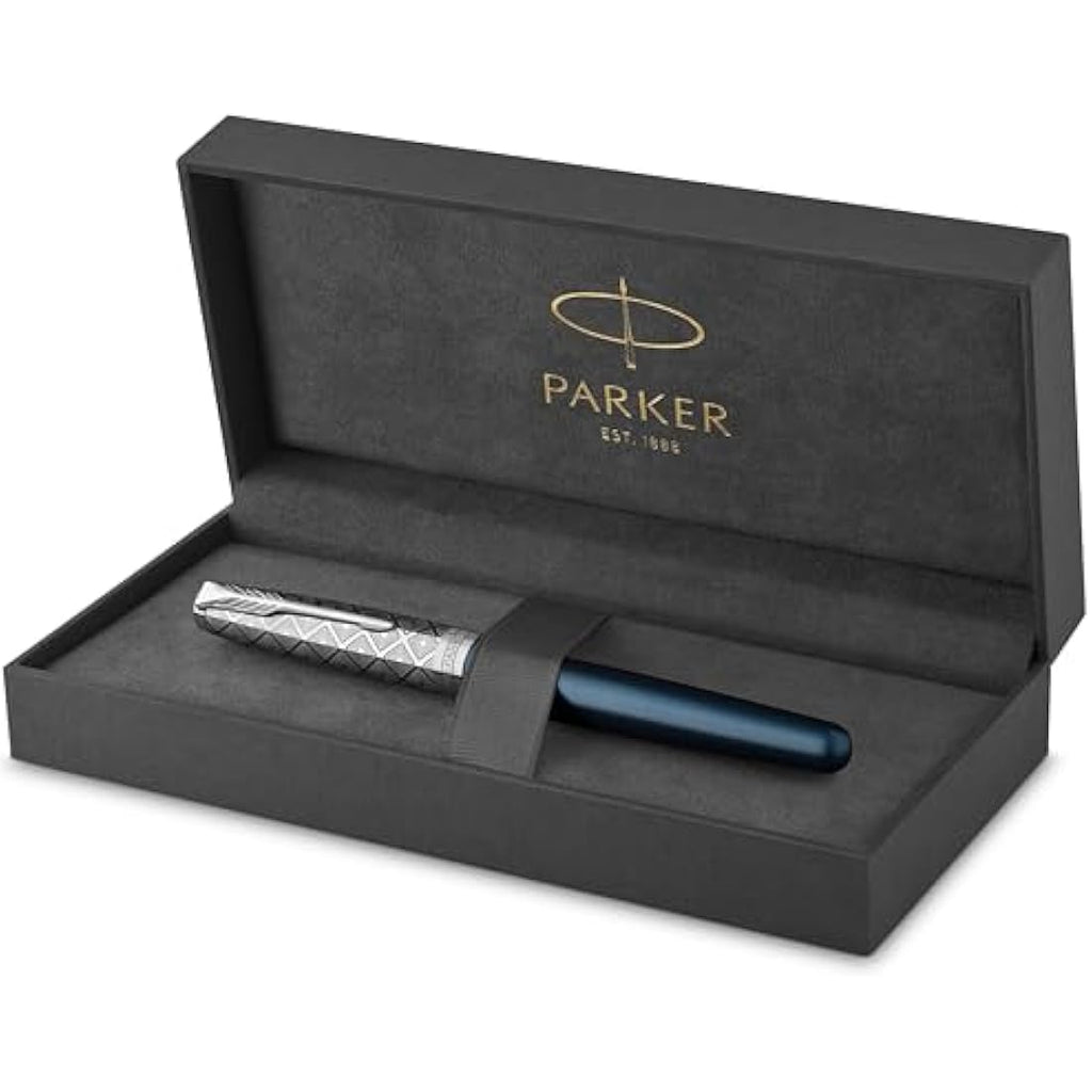 Parker Sonnet Fountain Pen – Blue Satin Finish with Fine 18k Gold Nib