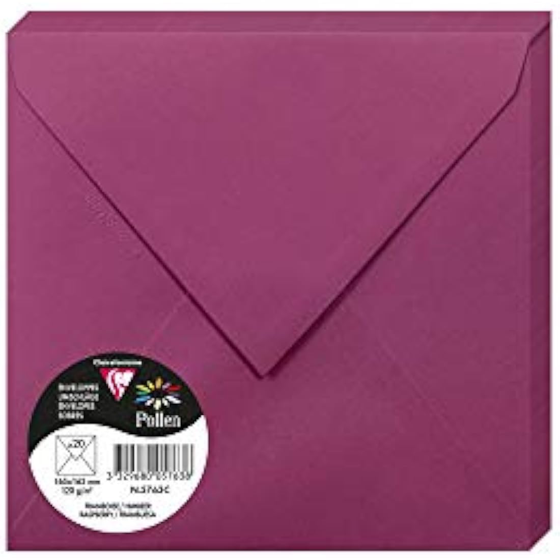 Clairefontaine Pollen Envelopes - Raspberry 165x165mm 120gsm - Pack of 20