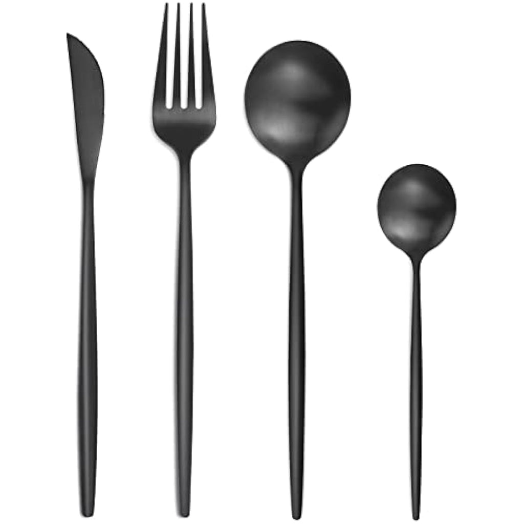 Bestdin Matte Black Cutlery Set | 32-Piece Stainless Steel Service for 8