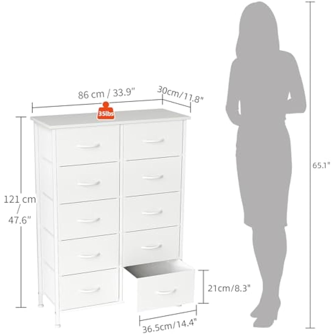 10-Drawer Fabric Chest of Drawers | Tall Storage Organizer