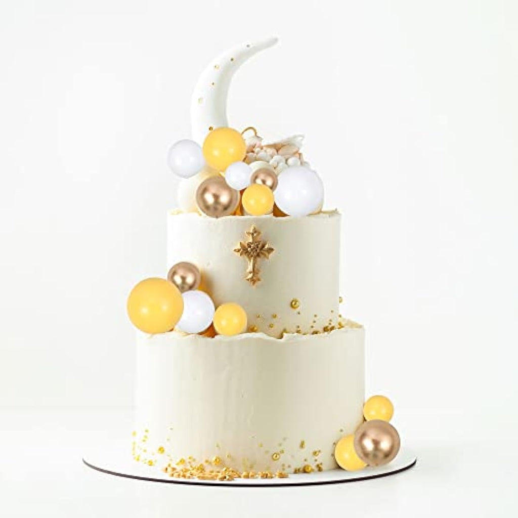 Gyufise 30Pcs Foam Ball Cake Toppers – Yellow Gold White Cupcake Decor