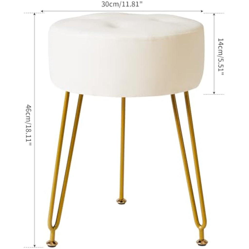 IBUYKE Faux Leather Round Vanity Stool | Footrest with Golden Legs