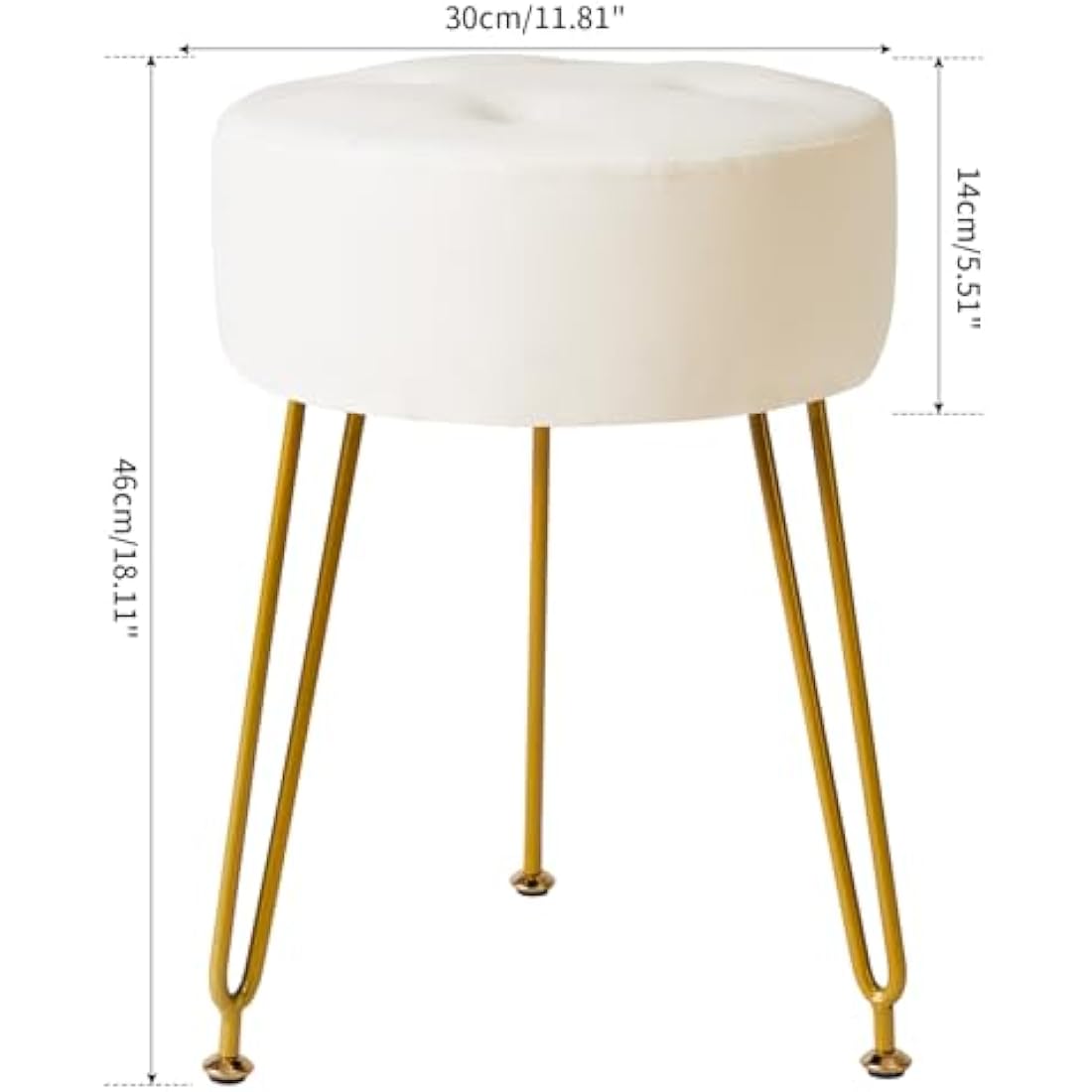 IBUYKE Faux Leather Round Vanity Stool | Footrest with Golden Legs