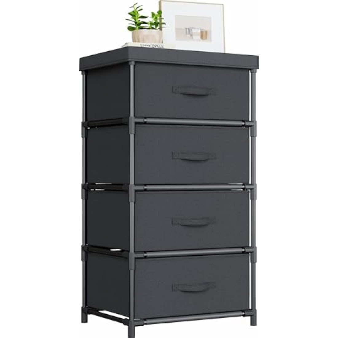 WANGIRL 4-Drawer Fabric Dresser – Sturdy Steel Frame Storage Unit, Black
