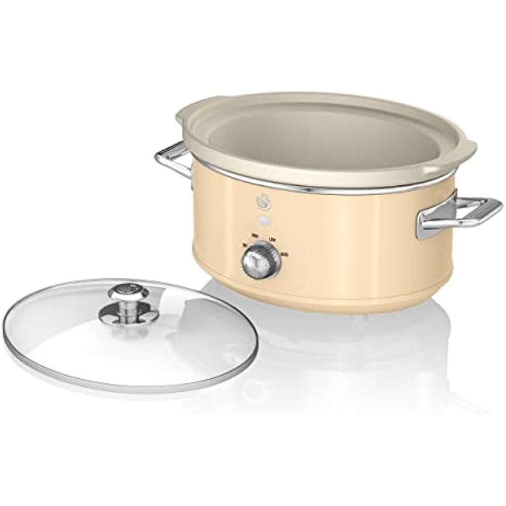 Swan Retro Slow Cooker – 3.5L Capacity with 3 Heat Settings, Cream