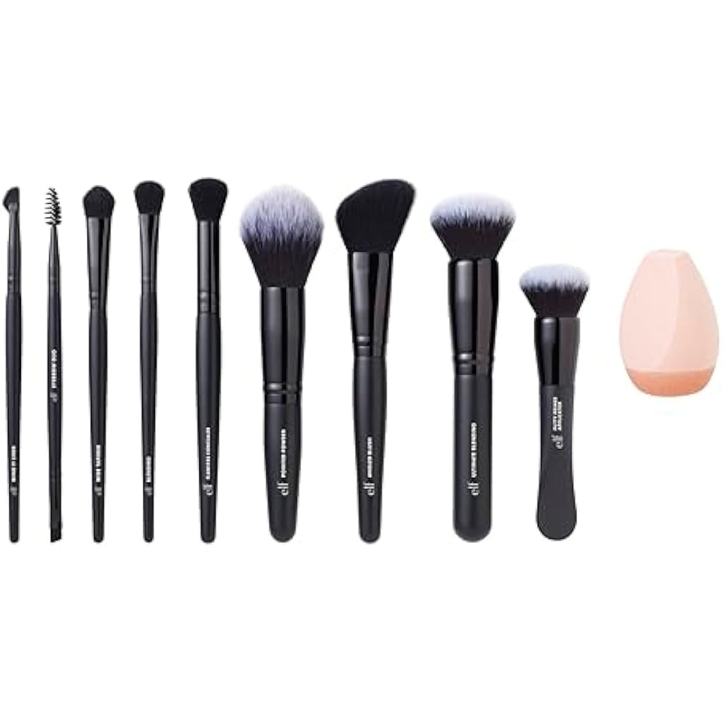 e.l.f. 10-Piece Makeup Brush Set | Vegan Synthetic Face & Eye Kit