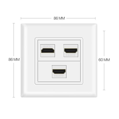 HDMI Wall Plate - 3 Port White Faceplate 4K 60Hz HDR