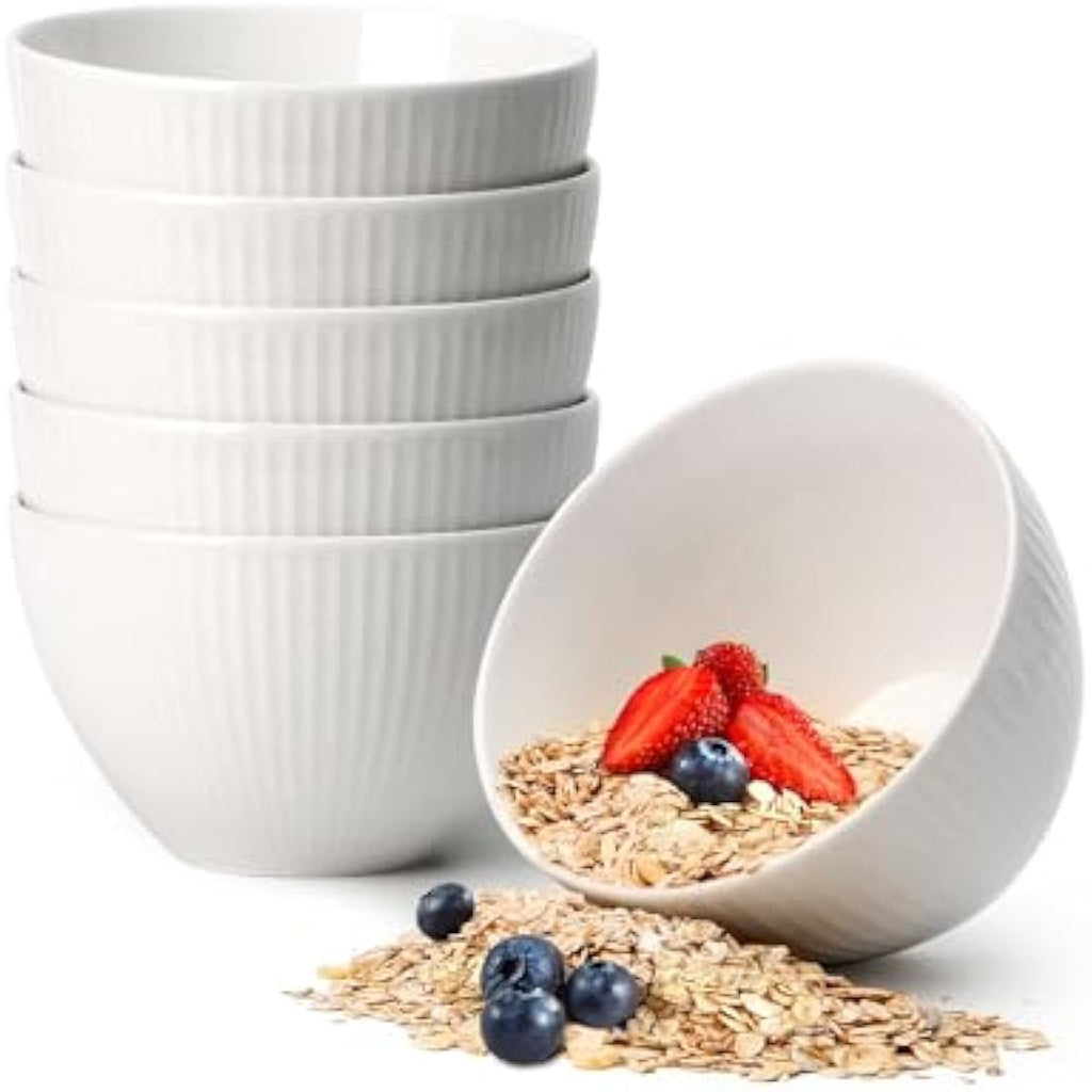 Ceramic Cereal Bowls - 750ml Deep Soup Bowl Set of 6, White