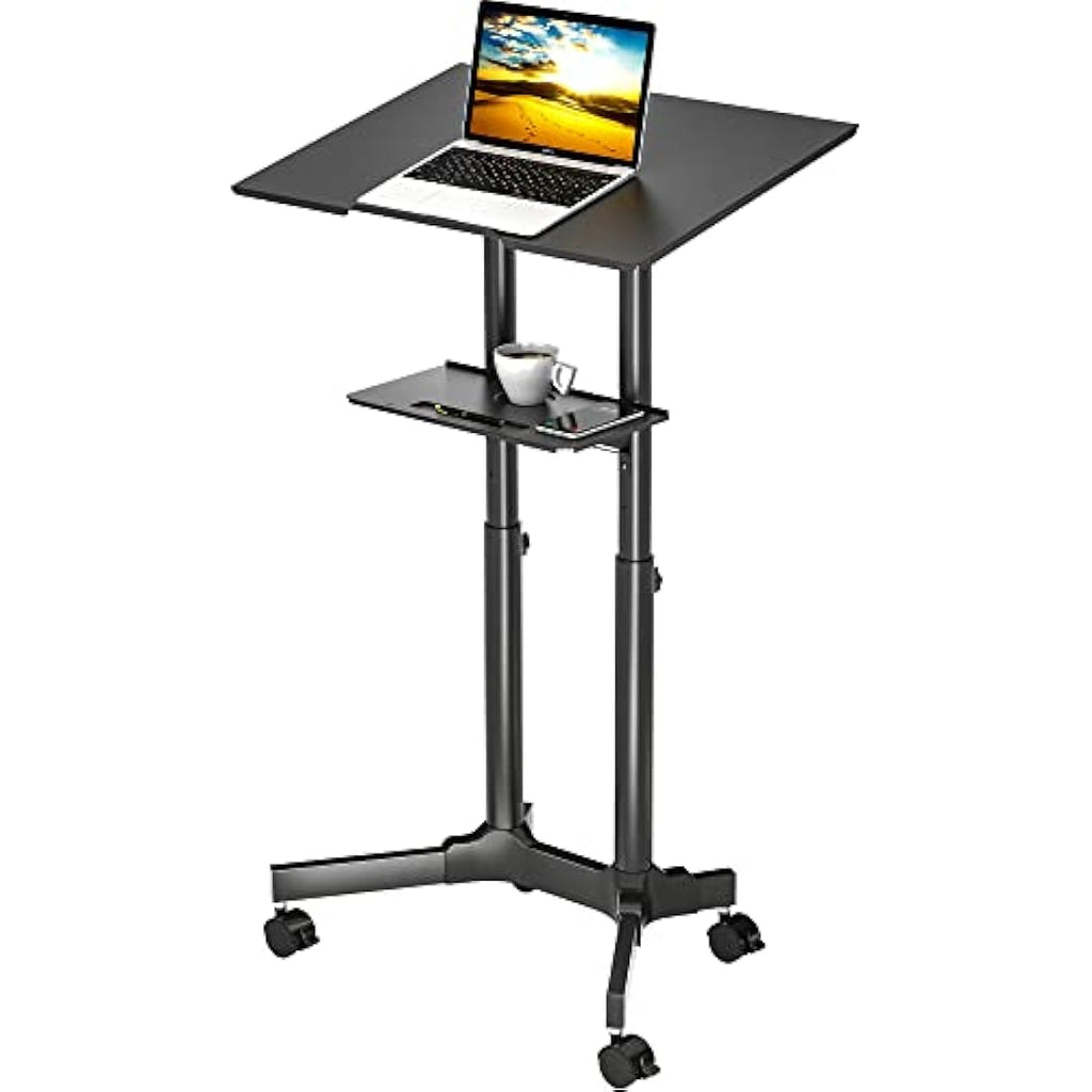 BONTEC Mobile Laptop Desk – Adjustable Rolling Standing Desk with Wheels