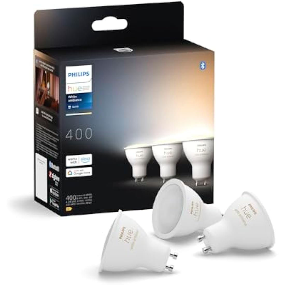Philips Hue GU10 Smart Spotlight 3-Pack – White Ambiance LED Bulbs