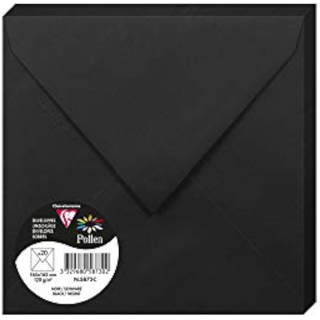 Clairefontaine Pollen Square Envelopes - Black 165x165mm 120gsm - 20 Pack