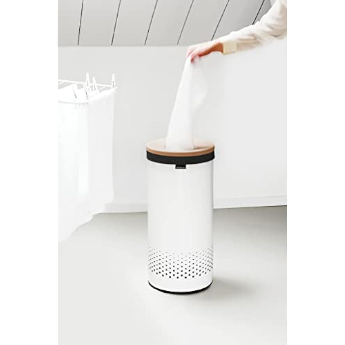 Brabantia 35L Laundry Bin – White Hamper with Cork Lid & Bag