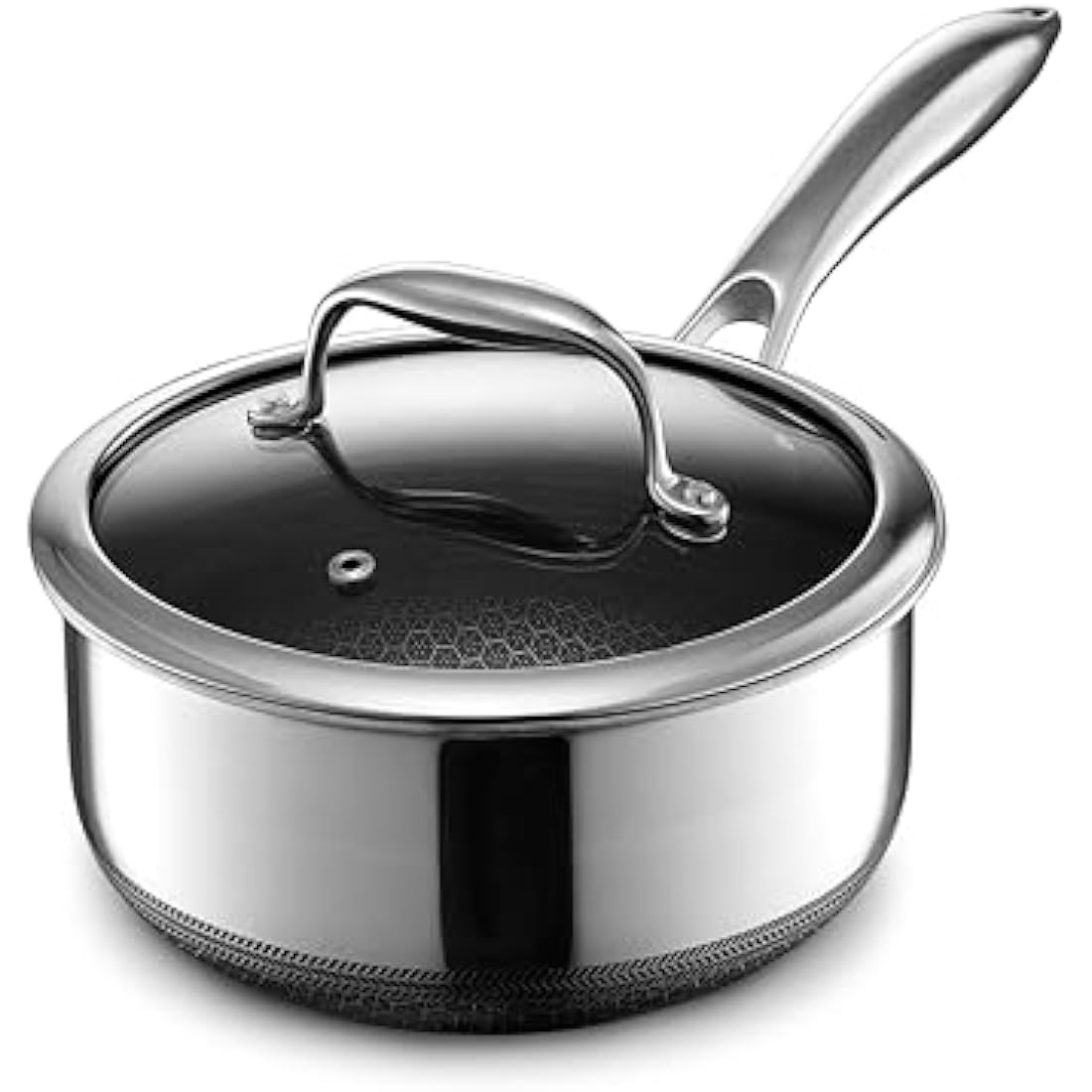 HexClad Hybrid Nonstick 2L Saucepan with Lid – Induction Ready Stainless