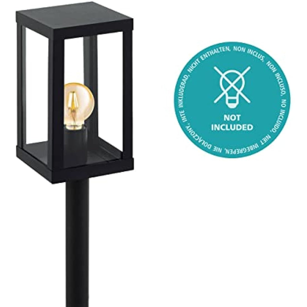 Eglo Alamonte 1 Outdoor Lamppost - Black Steel & Glass Garden Light