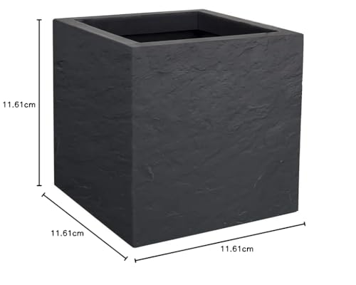 EDA Volcania'UP Square Flower Pot – Anthracite Grey Stone, 30 cm