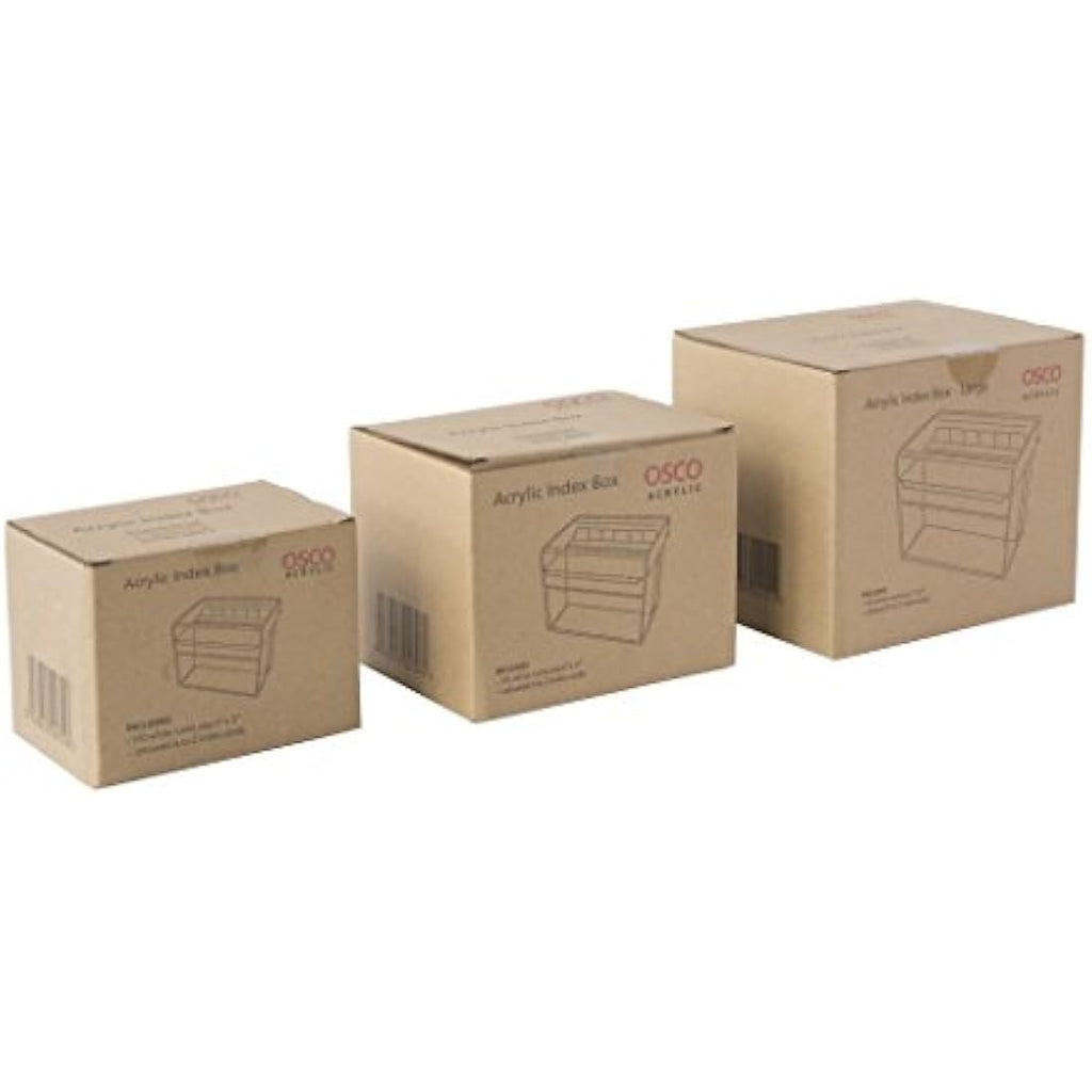 OSCO Clear Acrylic Index Box with A6 Divider Tabs and 100 Lined Cards