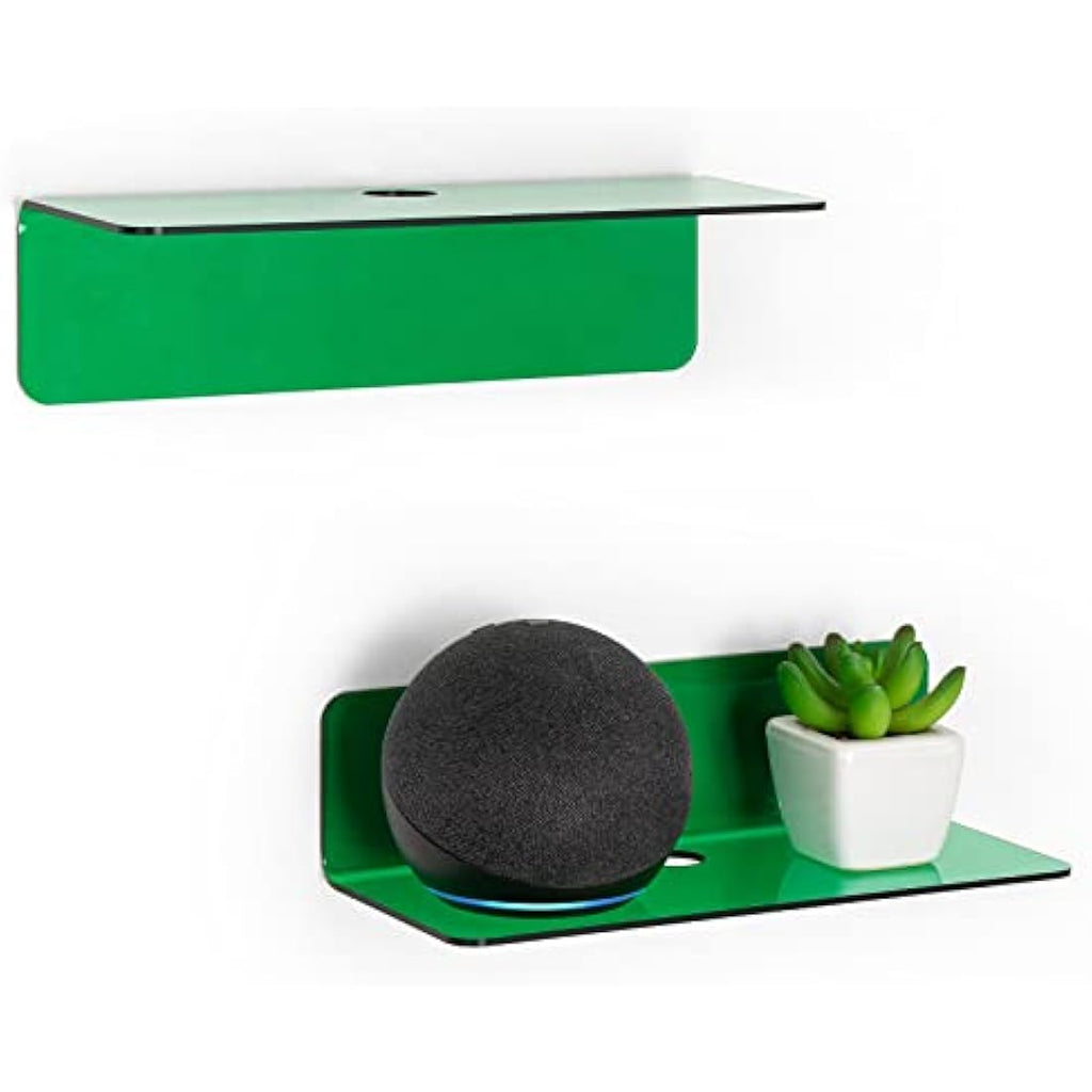 OAPRIRE Acrylic Floating Wall Shelves | 2-Pack Drill-Free Emerald Green