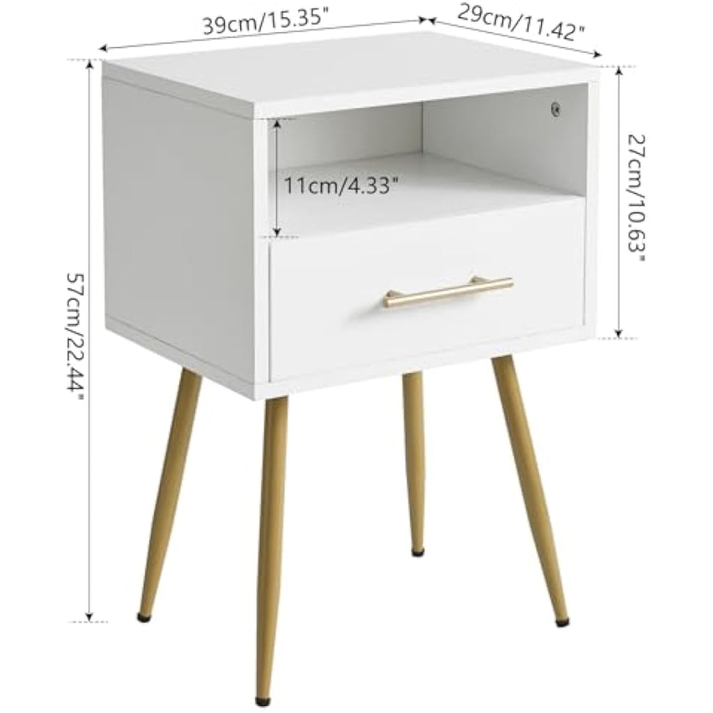 IBUYKE Mid-Century Modern Nightstand | 2-Tier White Bedside Table