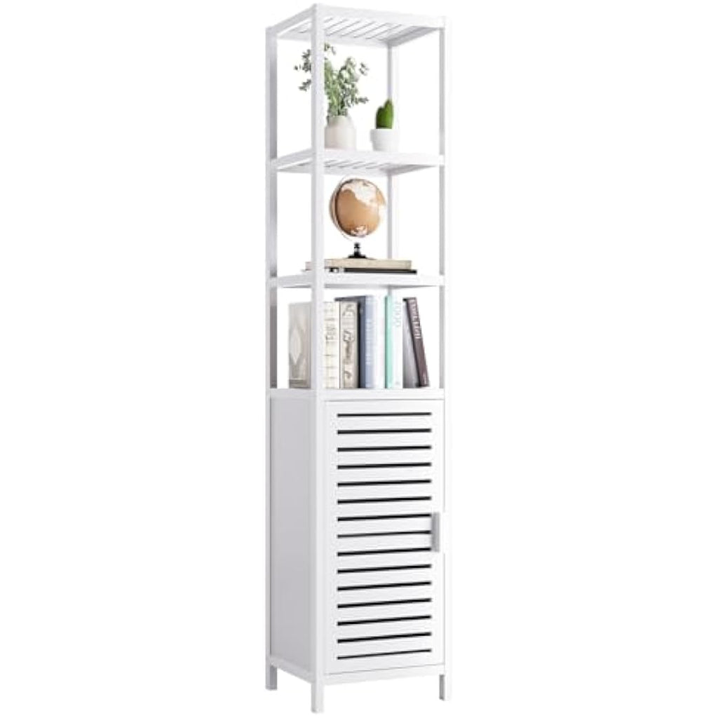 HITNET Bamboo Tall Bathroom Storage Cabinet | 6-Tier Linen Tower, White
