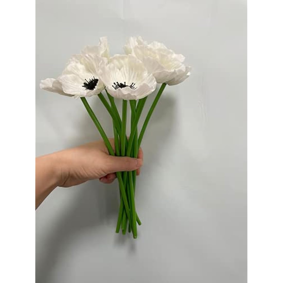 10 Stem Artificial Poppy Flowers - 11" White PU Faux Bouquet
