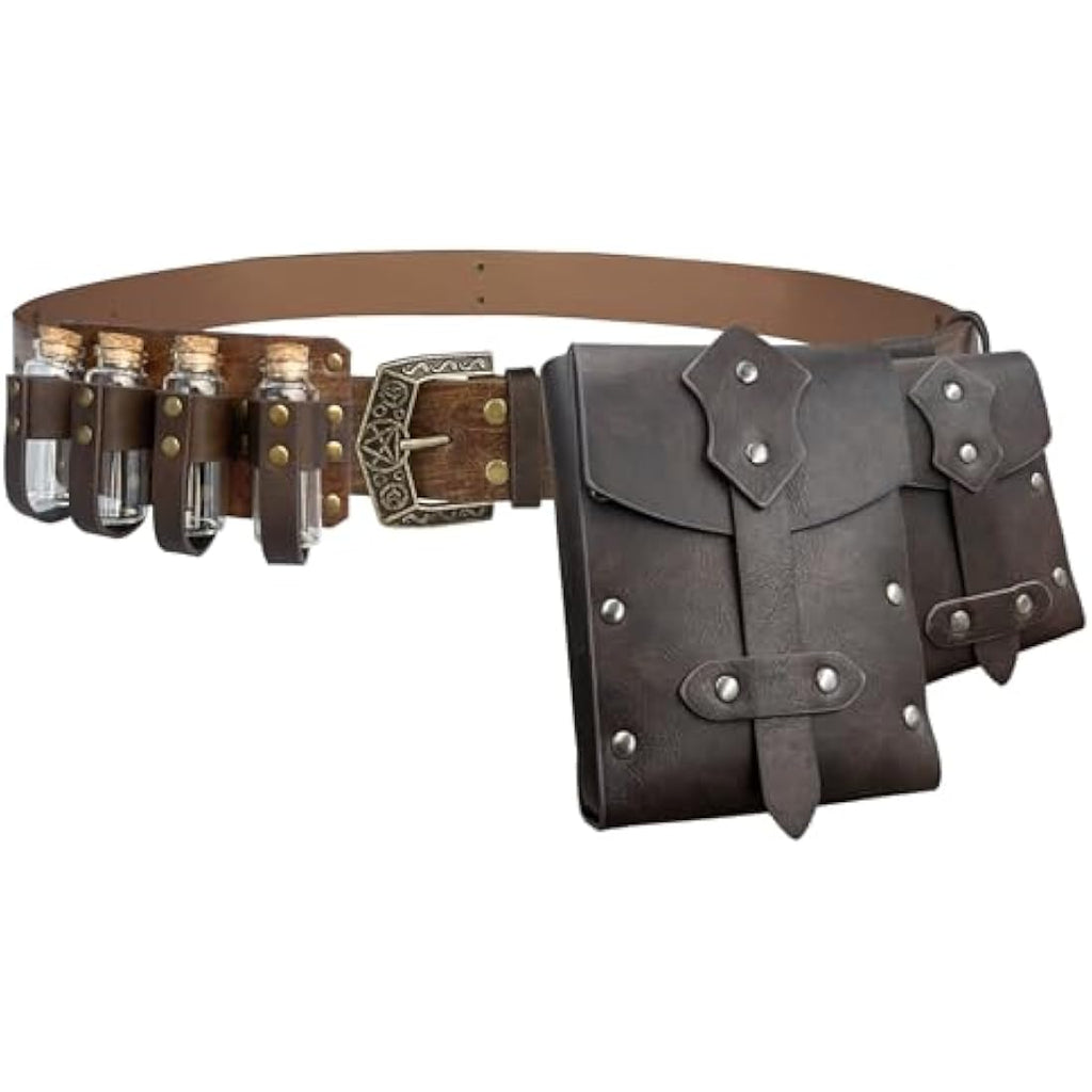 EpicCos Medieval Alchemy Belt with Potion Bottles – PU Leather Viking Pouch