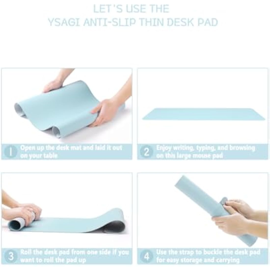 PVC Leather Desk Pad – Waterproof Non-Slip Mat, Light Blue