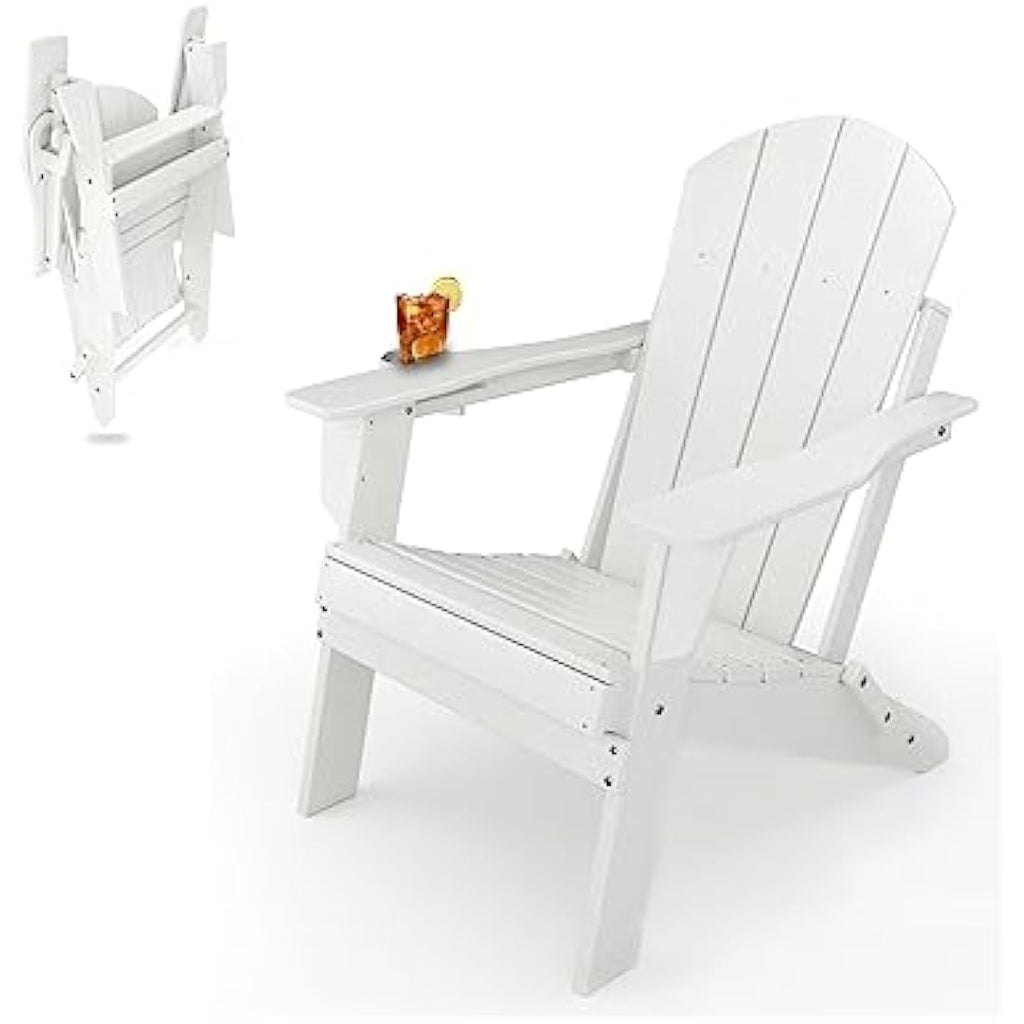 Jolof Store Folding Adirondack Chair – Weatherproof HDPE with Cup Holder