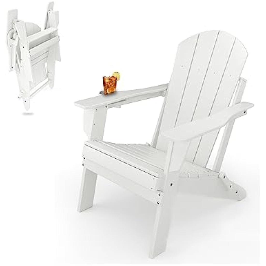 Jolof Store Folding Adirondack Chair – Weatherproof HDPE with Cup Holder