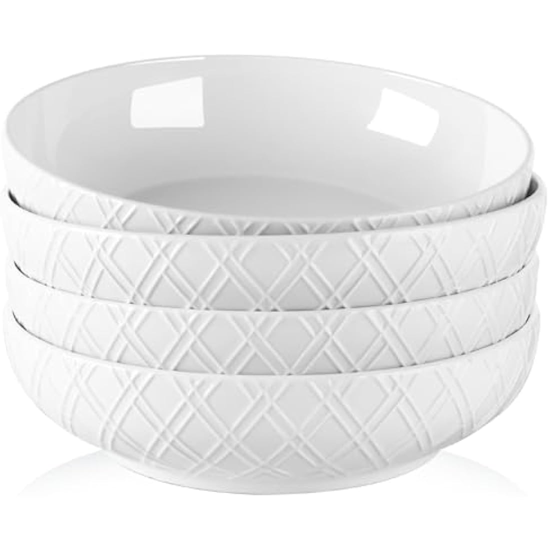 NUTRIUPS 40 Oz Pasta Bowls Set of 4 | White Checkered Porcelain Salad Bowls