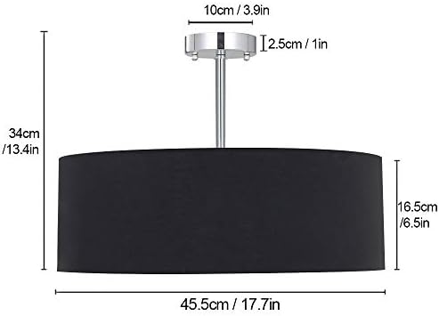 SPARKSOR Modern Black Drum Fabric Pendant Light - 3-Bulb Flush Mount