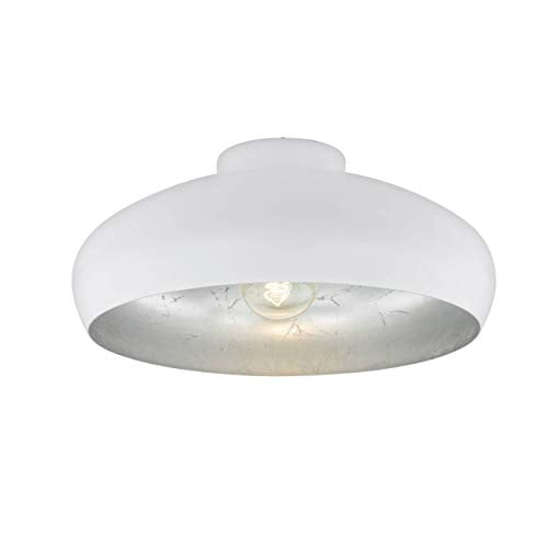 Eglo Mogano Industrial Flush Ceiling Light | White & Silver Steel E27