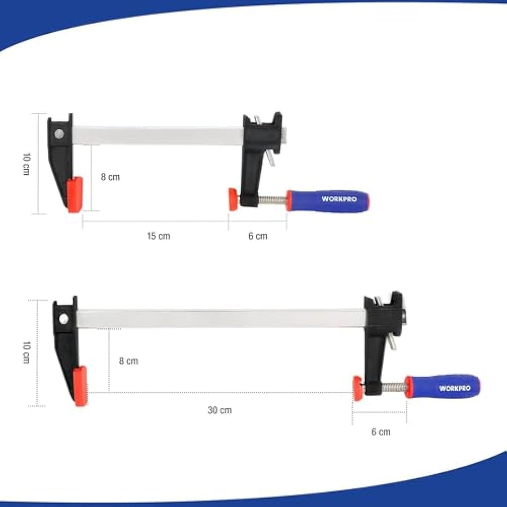 WORKPRO Heavy Duty F Wood Clamps - 4-Pack 150mm & 300mm Quick-Release