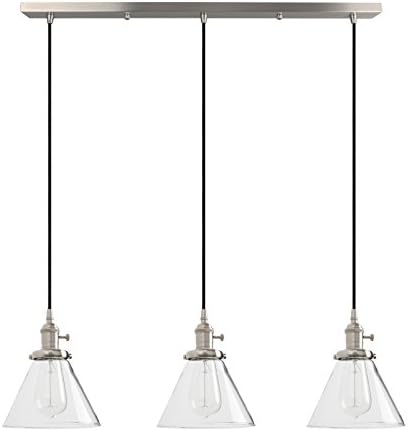 Industrial 3-Light Glass Pendant Chandelier – Brushed Metal