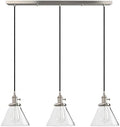 Industrial 3-Light Glass Pendant Chandelier – Brushed Metal
