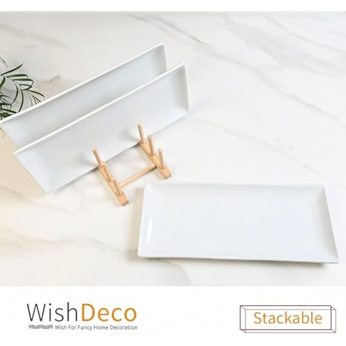 WishDeco Ceramic Serving Platters - Set of 3 White Rectangular Trays