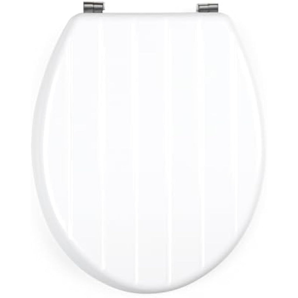Beldray O-Shaped Toilet Seat – White Tongue & Groove Wooden Cover