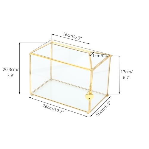 Gold Glass Wedding Card Box – Geometric Keepsake with Lock