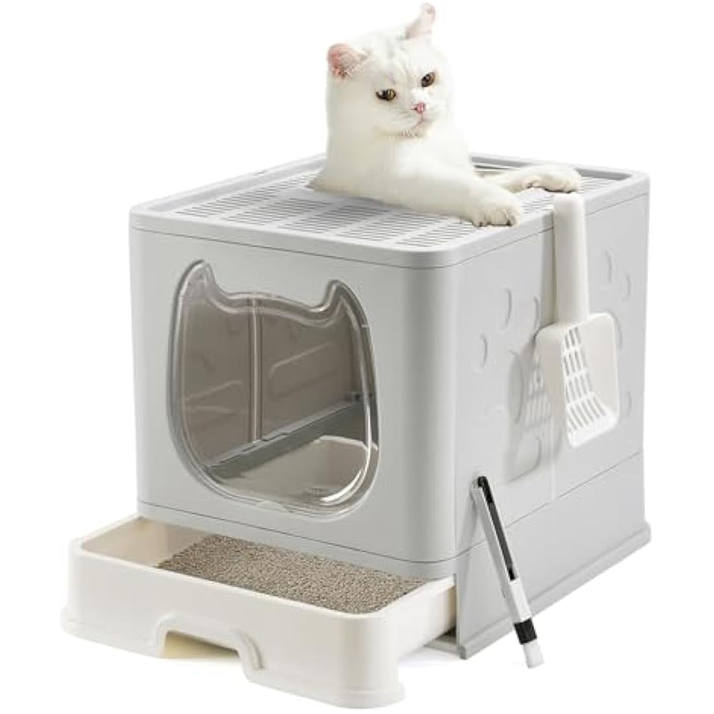Pawsayes Foldable Cat Litter Box with Lid | Top Entry Tray for Kittens