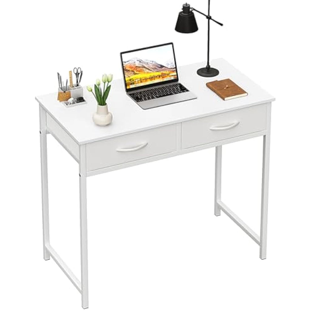 WOHOMO 31.5" Small Computer Desk with Drawers | White Vanity Table