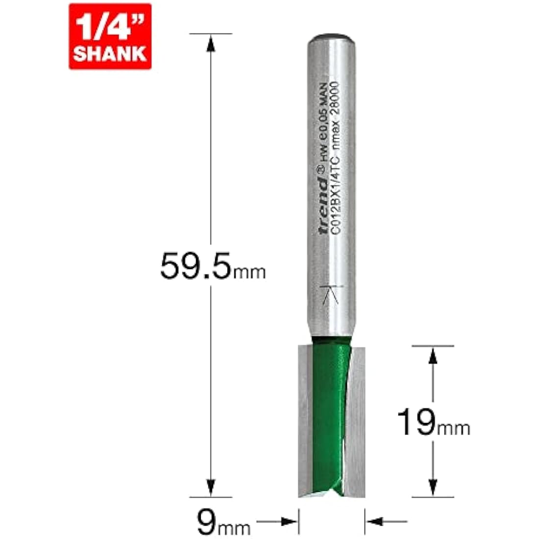 Trend CraftPro Straight Router Bit | 9mm Diameter | 1/4 Inch Shank
