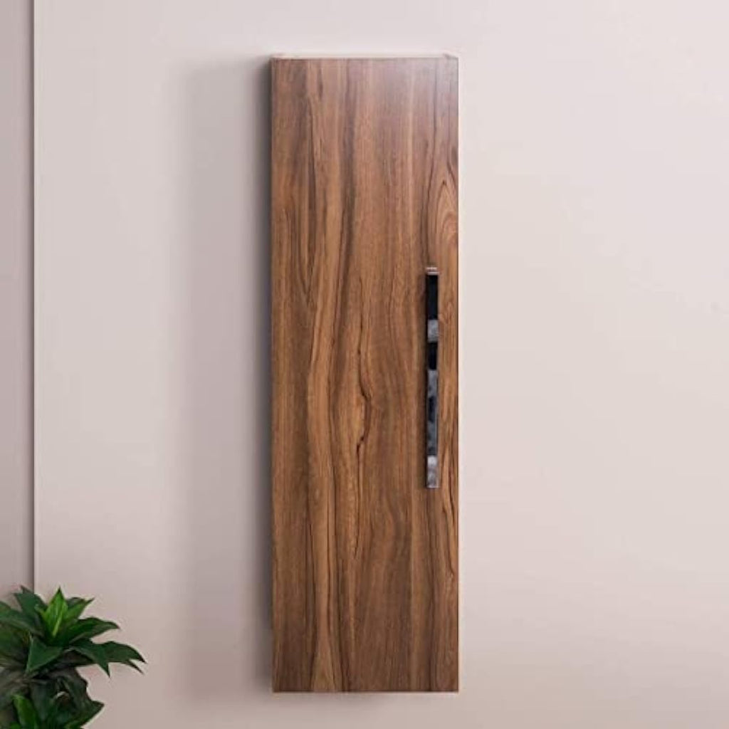 NRG Walnut 1200mm Wall Hung Tall Bathroom Storage Cabinet | Soft Close