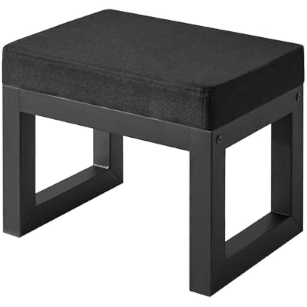 IBUYKE Small Foot Stool – Padded Upholstered Ottoman Shoe Bench, Black
