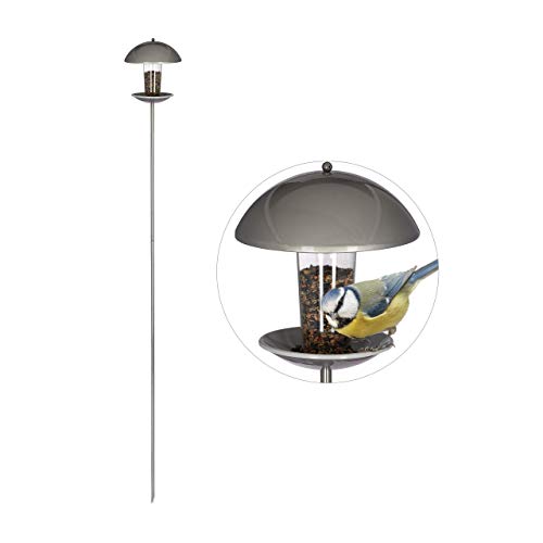 Relaxdays Bird Feeder - Standing or Hanging Seed Dispenser, Silver, 172cm