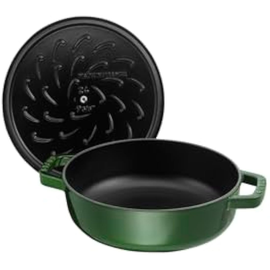 Staub Cast Iron Chistera Sauté Pan - 28 cm Round Casserole, Basil Green