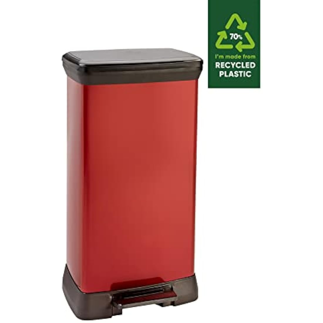 Curver 50L Kitchen Pedal Bin – Recycled Metal Effect Soft Close - Red
