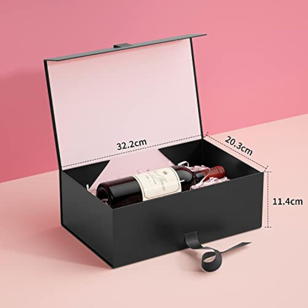 GIFTSAY Large Magnetic Gift Box | Black Collapsible Paper Box for Weddings