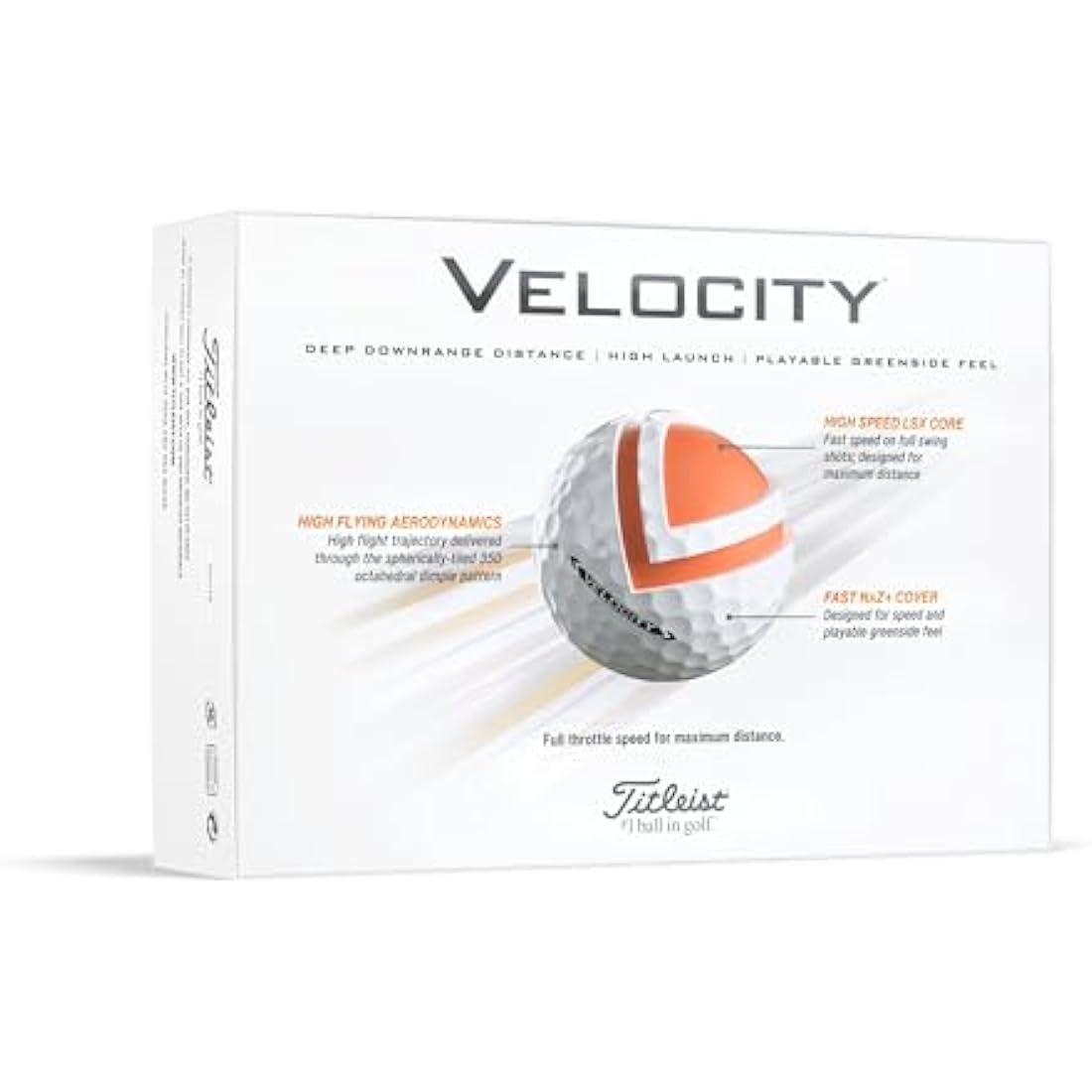Titleist Velocity Golf Balls – High Speed LSX Core – 12 Ball Pack