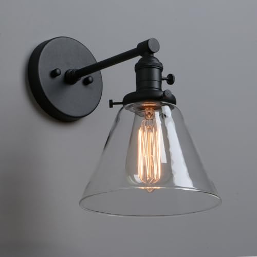 Phansthy Industrial Glass Wall Sconce – Vintage Brass & Black Light