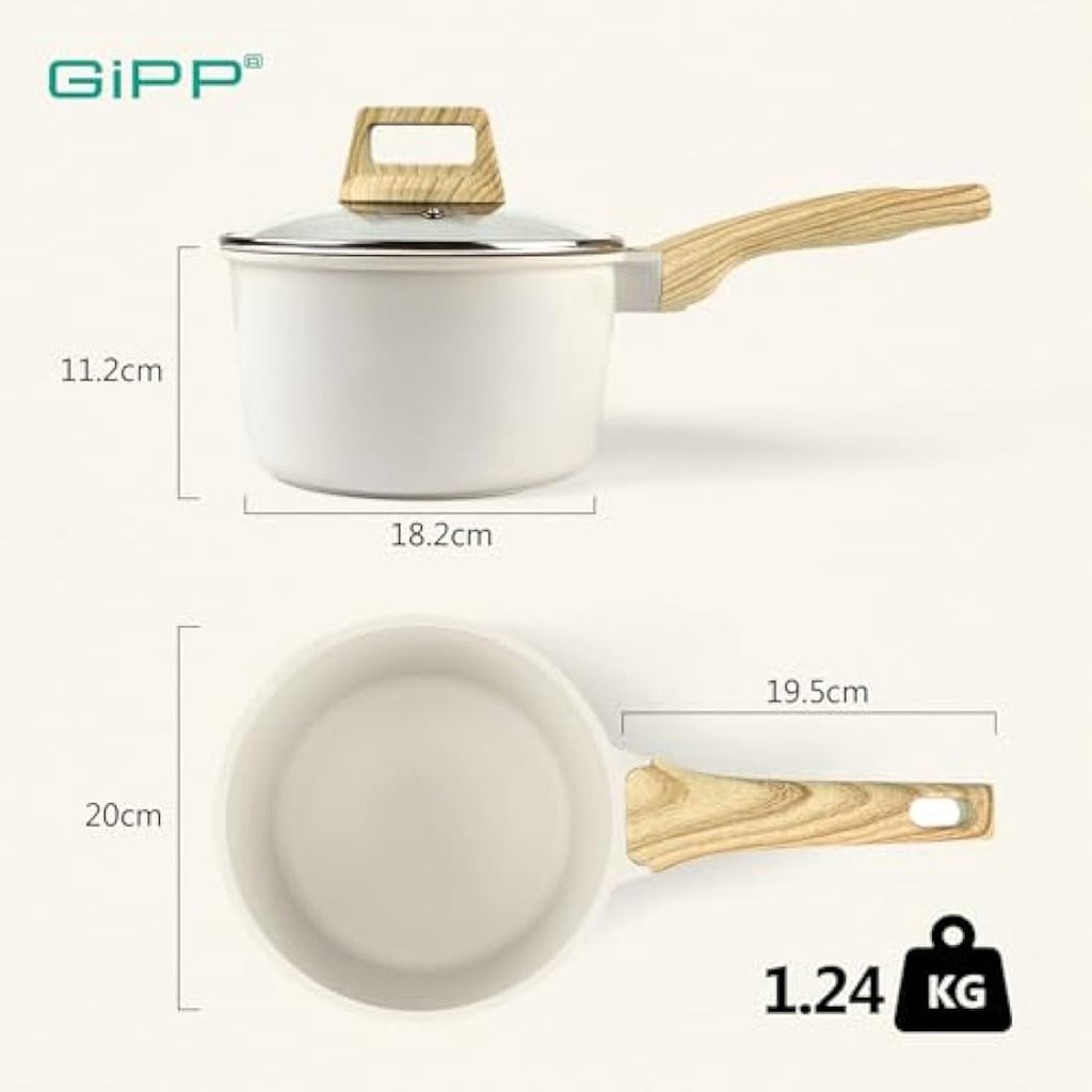 GiPP Nonstick Granite Sauce Pan with Lid – 3.6L Induction Pot, White