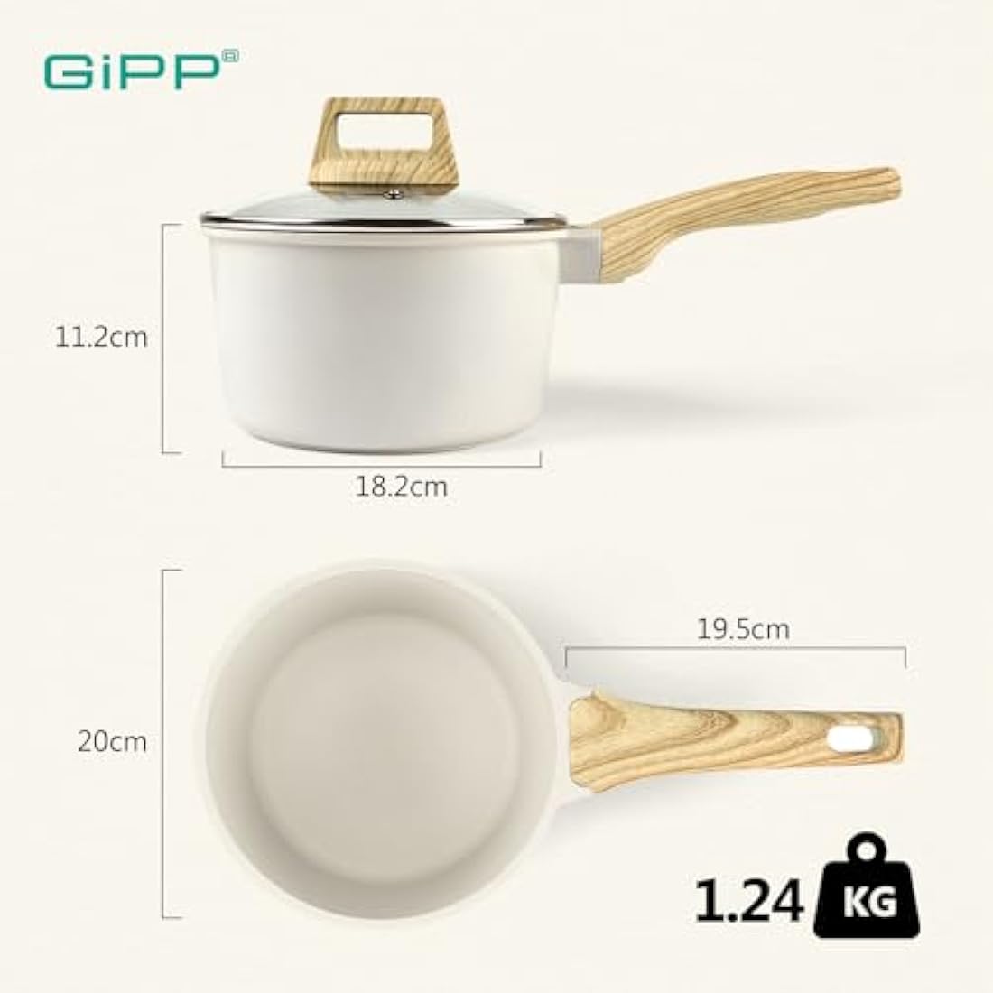 GiPP Nonstick Granite Sauce Pan with Lid – 3.6L Induction Pot, White